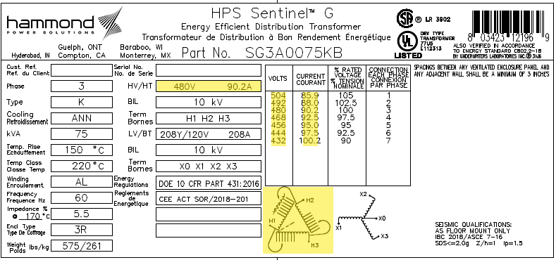 Tranaformer specification plaque